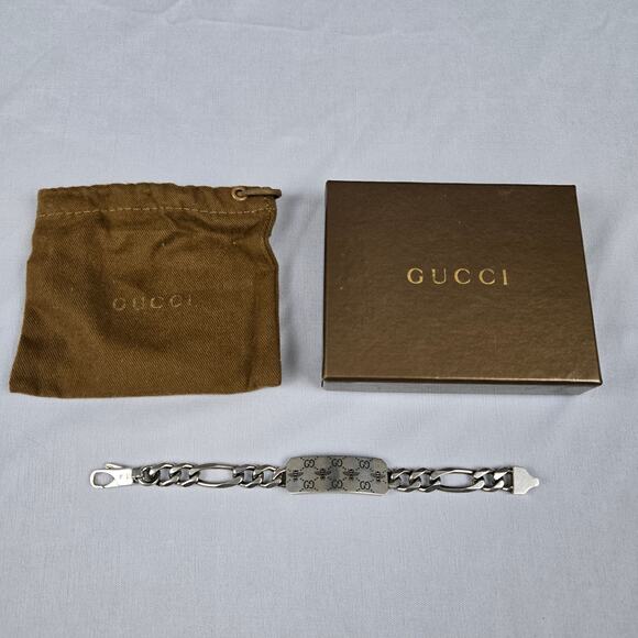 Gucci Monogram Supreme GG .925 Silver Figaro Bracelet - Picture 1 of 9
